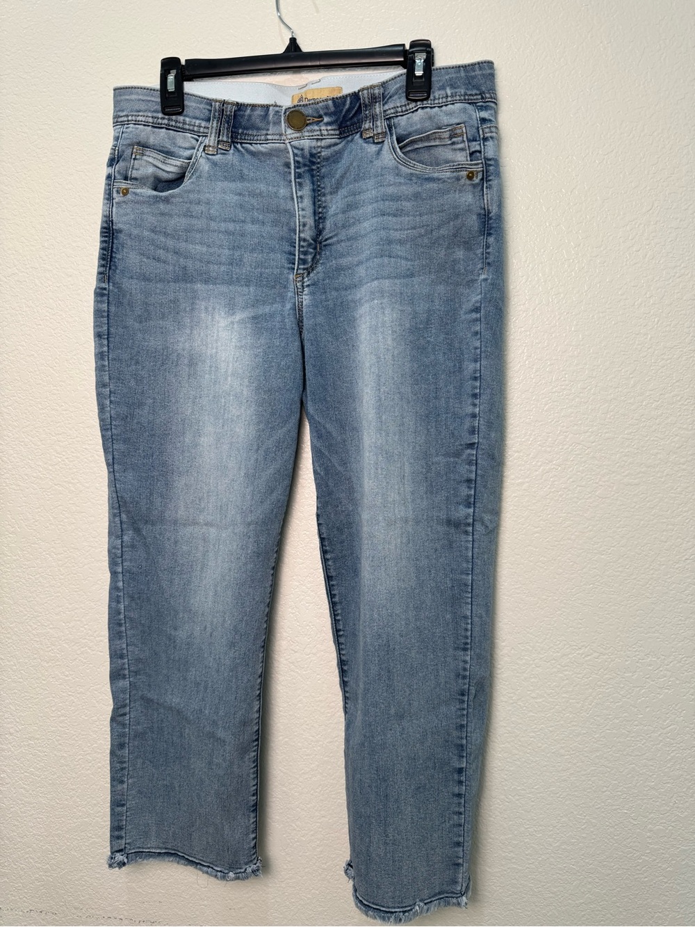 Democracy Ab Technology Jeans Womens 14 Light Wash Raw Hem Cropped Straight